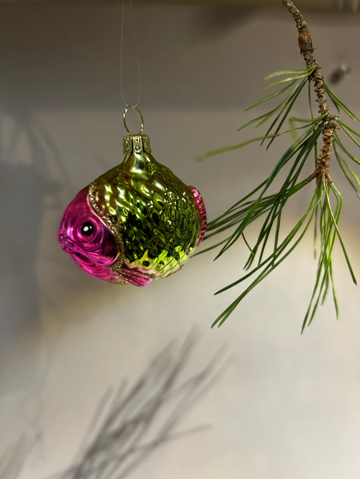 Lauscha Christbaumschmuck Fisch grün/pink