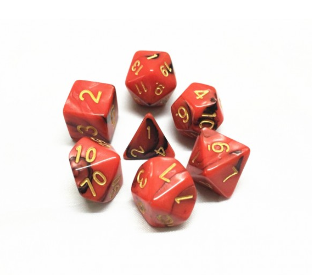 D&D teningasett, rauður og svartir