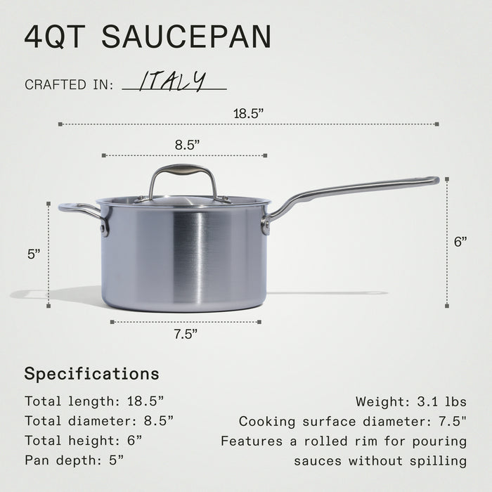 MADE IN - Stainless Clad  4 qt.Saucepan with Lid