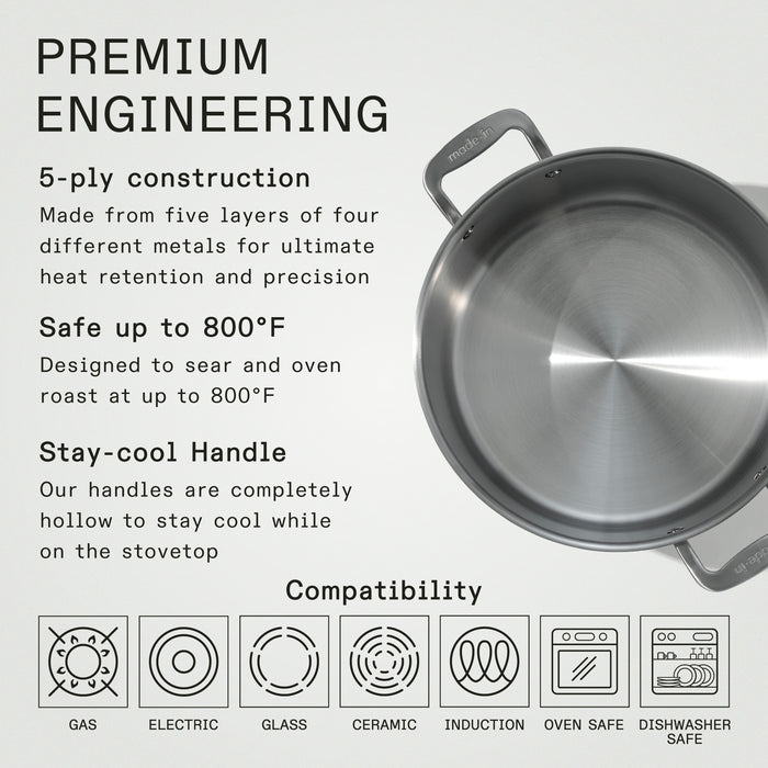 MADE IN - Stainless Clad 8 qt. Stock Pot with Lid