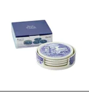 Spode Blue Italian 4 Coaster Set with Holder