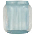Teelichtglas mit feinen Riffeln eisblau